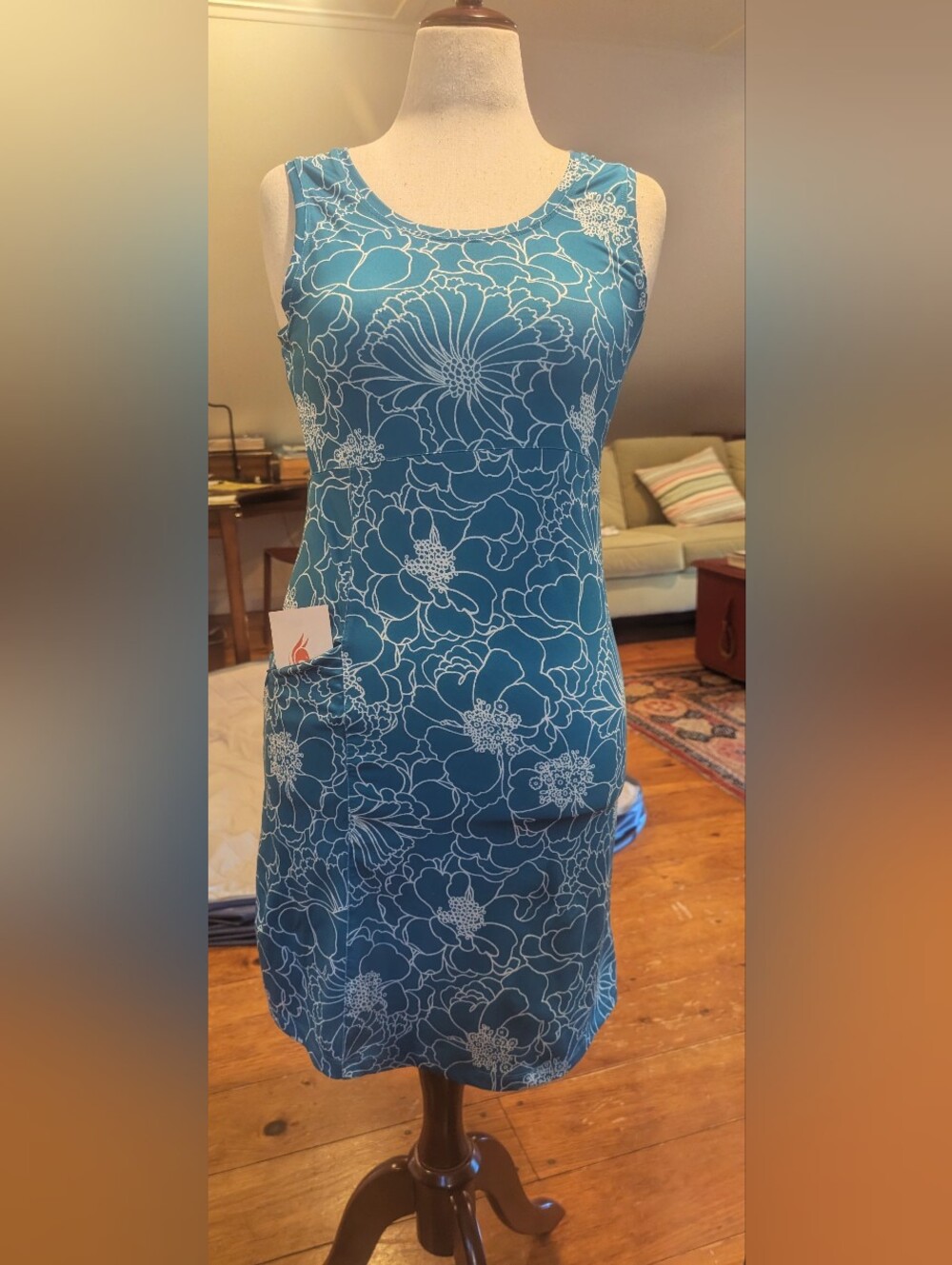 L.L. Bean Teal Blue Floral Activewear Dress